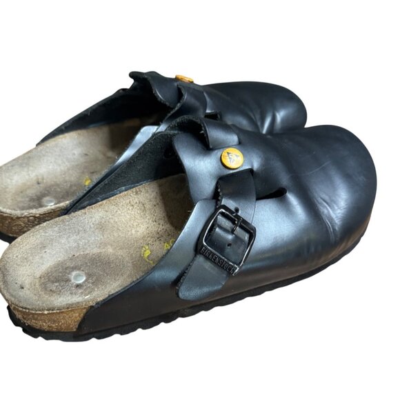 Birkenstock Black Leather Boston ESD Clogs Adjustable Strap Size EU 40 US M 7/W9 - Picture 1 of 9